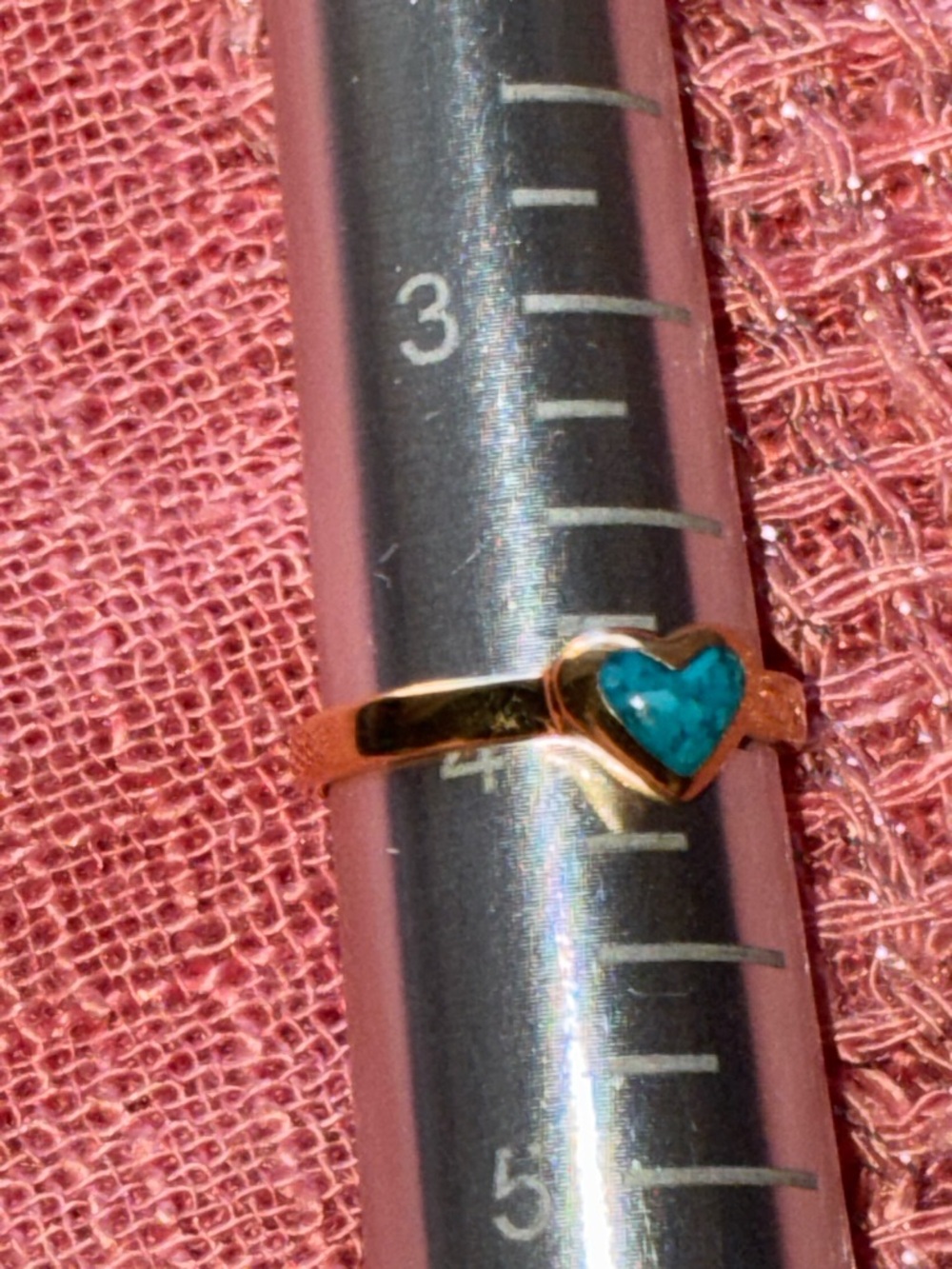 Gold Heart Ring with Teal Stone - size 4